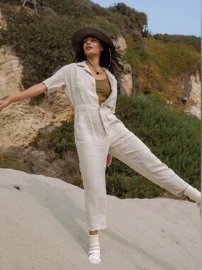 MATE 100% Linen Jumpsuit Short Sleeve 3X Utility Casual Spring Summer Light Airy